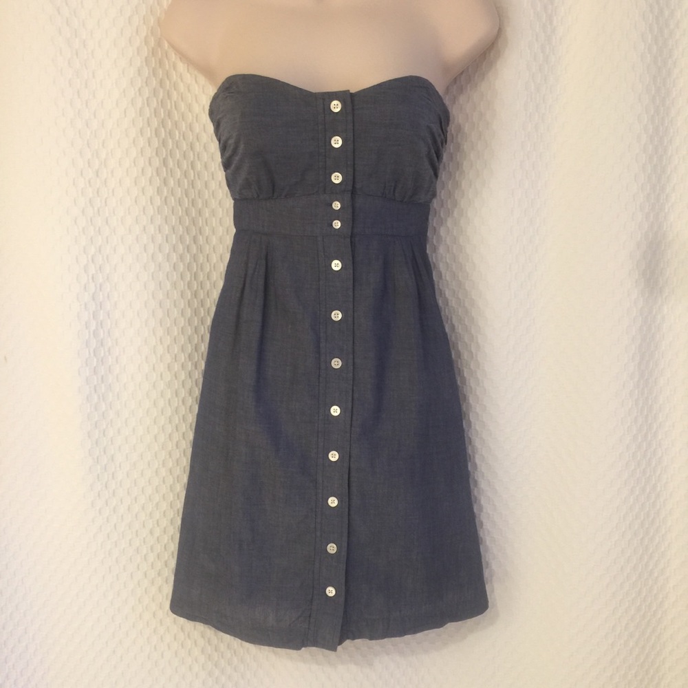 JCrew denim look button down strapless dress. #297